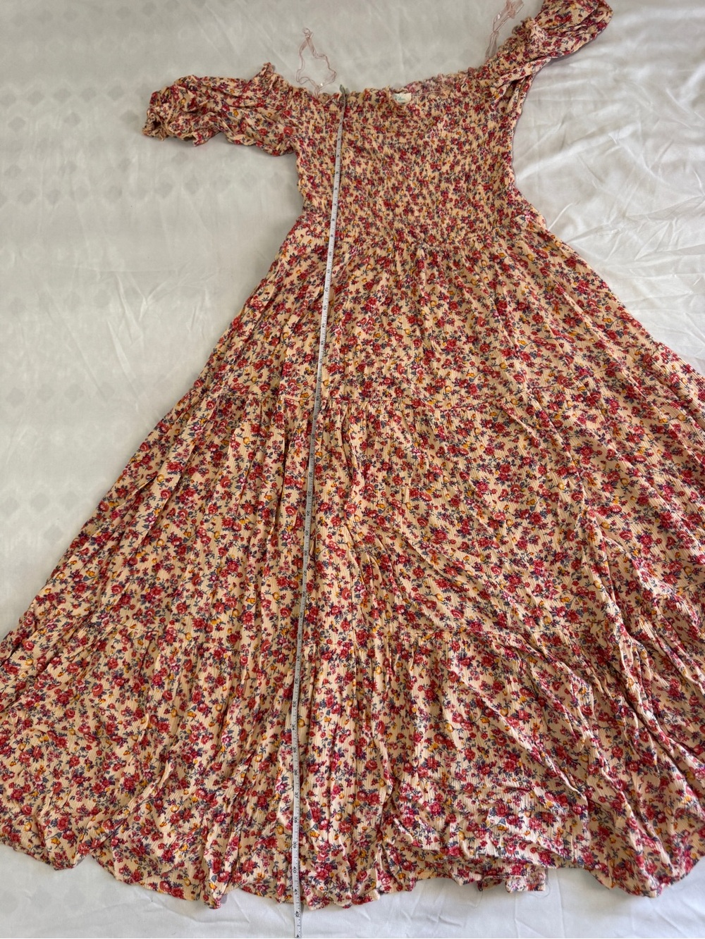 Smocked Floral Maxi Dress in Cream with Pink Bloom - Picture 10 of 11